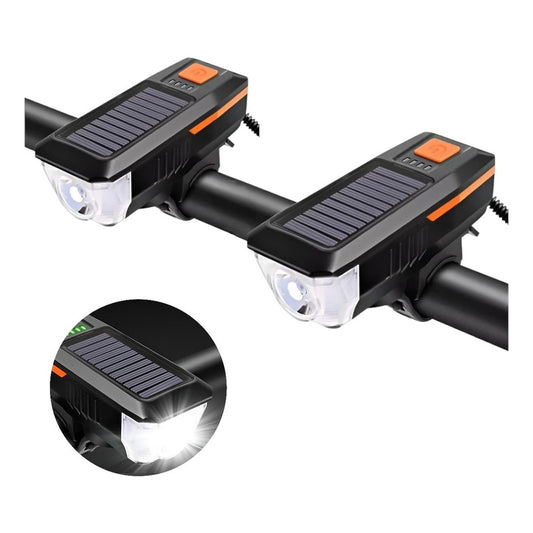 Pack X2 Luz Led Delantera Para Bicicleta Solar Recargable