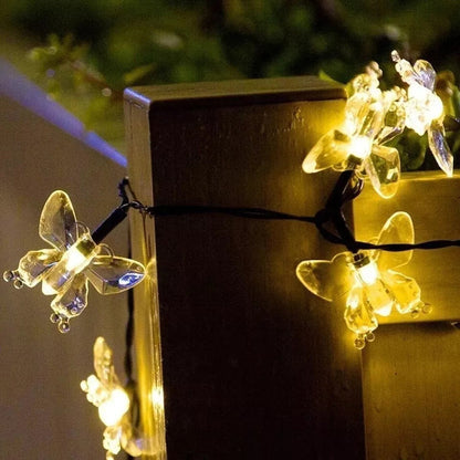 Luz Decorativa Mariposa 4m Guirnaldas Solares Jardin Solar