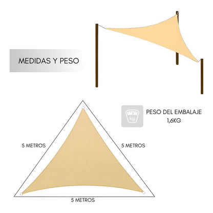 Toldo Vela Triangular Impermeable Sombreador 5x5x5 Metros Tela Transpirable