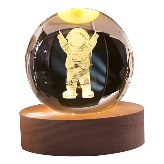 Lampara Velador Esfera Cristal Astronauta Lunar Luz Calida