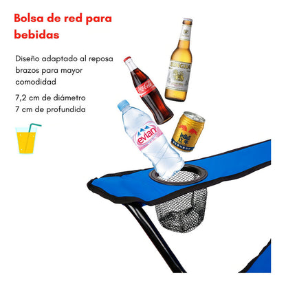 Silla Plegable Camping Playa Picnic Con Porta Vasos Color Azul Oscuro