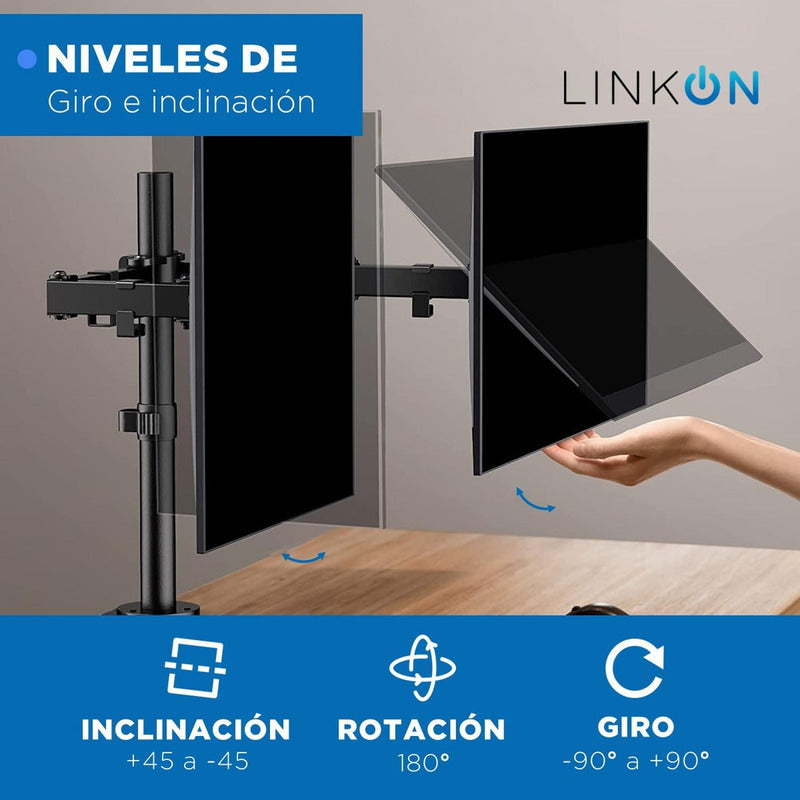 Soporte Monitor Escritorio Horizontal Doble Brazo Elevador