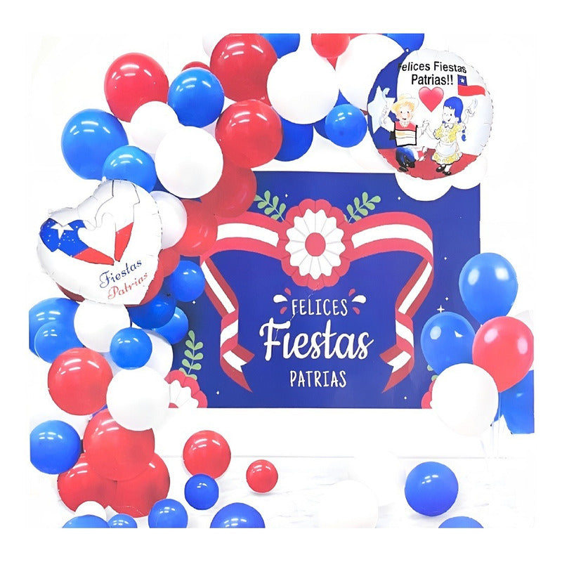 Set Decoracion Fiestas Patrias Globos Metalizados Arco Base