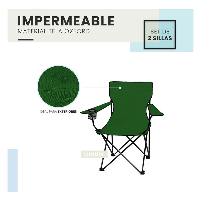 Set 2 Silla Plegable De Playa Campo Para Camping Portatil