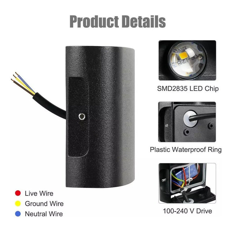 Foco Aplique Led De Pared Exterior Ip65 4w Eléctrico Color Negro