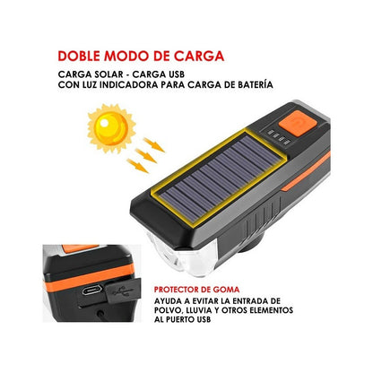 Pack X5 Luz Led Delantera Para Bicicleta Solar Recargable