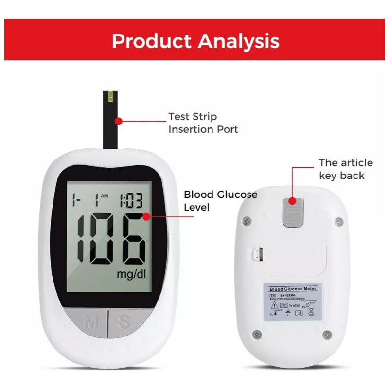 Medidor De Glicemia Glucometro Digital +50 Tiras Reactivas Y Lancetas, Color Blanco