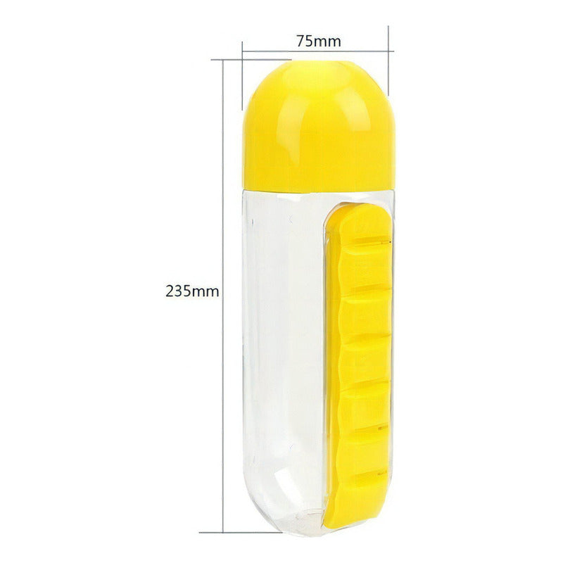 2 En 1 Botella 600ml Organizador Pastillero Semanal Color Amarillo