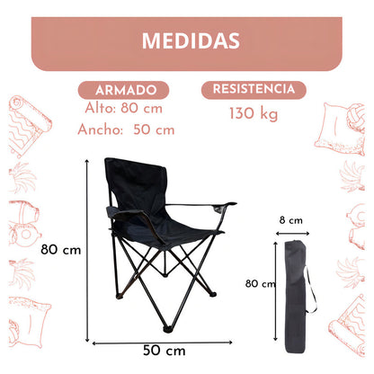 Silla Plegable De Playa Camping Con Bolso De Transporte Y Posavasos Color Negro Santu Home & Deco