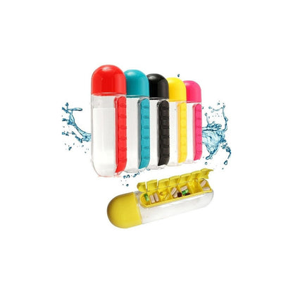 2 En 1 Botella 600ml Organizador Pastillero Semanal Color Amarillo