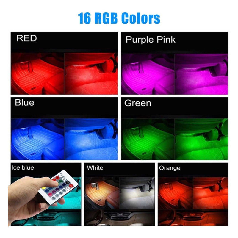 Tiras Led Auto Interior Rgb Car Floor Iluminacion 48led 7010