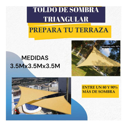 Toldo Vela Sombra Triangular 3.5x3.5x3.5 Metros Filtro Uv Color Beige