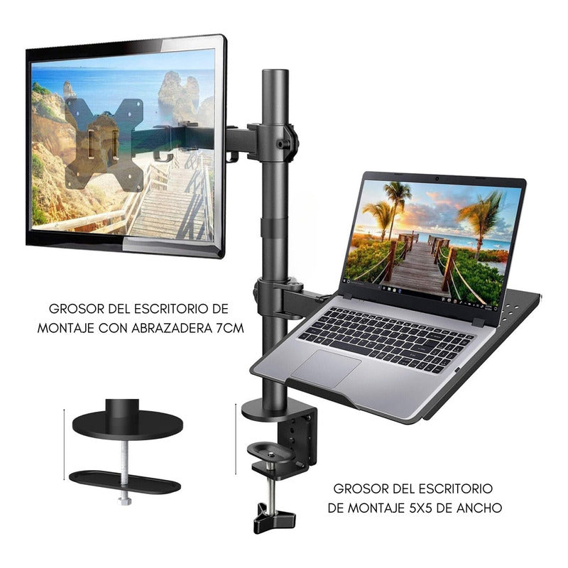 Soporte Monitor Y Notebook Brazo Articulado Escritorio Color Negro