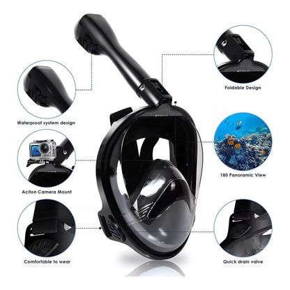 Mascara De Buceo Pro Careta Snorkel Full Face Soporte Camara