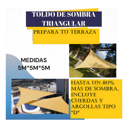 Toldo Vela Malla Sombra Triangular 5 X 5 X 5 Mts