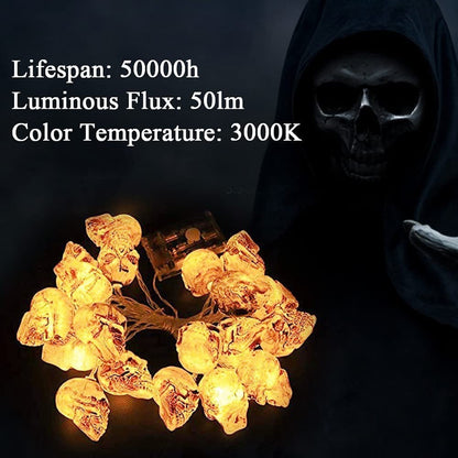 Pack X3 Calaveras De Halloween Luz Led Guirnalda Luces 2m