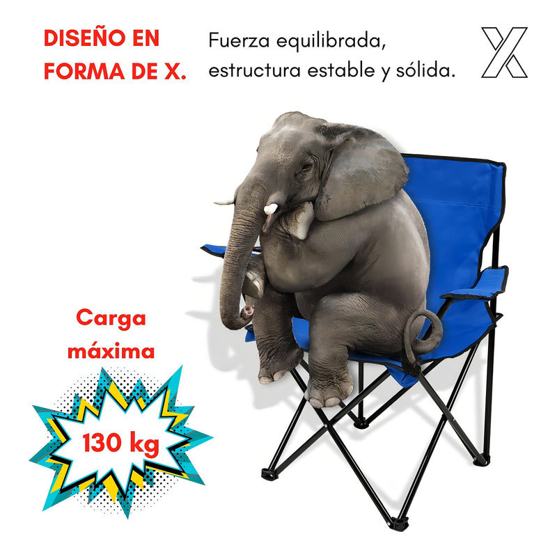 Silla Plegable Camping Playa Picnic Con Porta Vasos Color Azul Oscuro