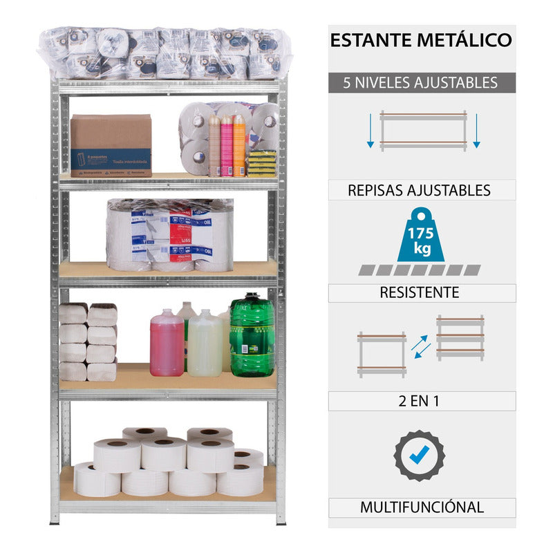 Estante Metalico Anaquel Organizador De 5 Niveles Color Plata