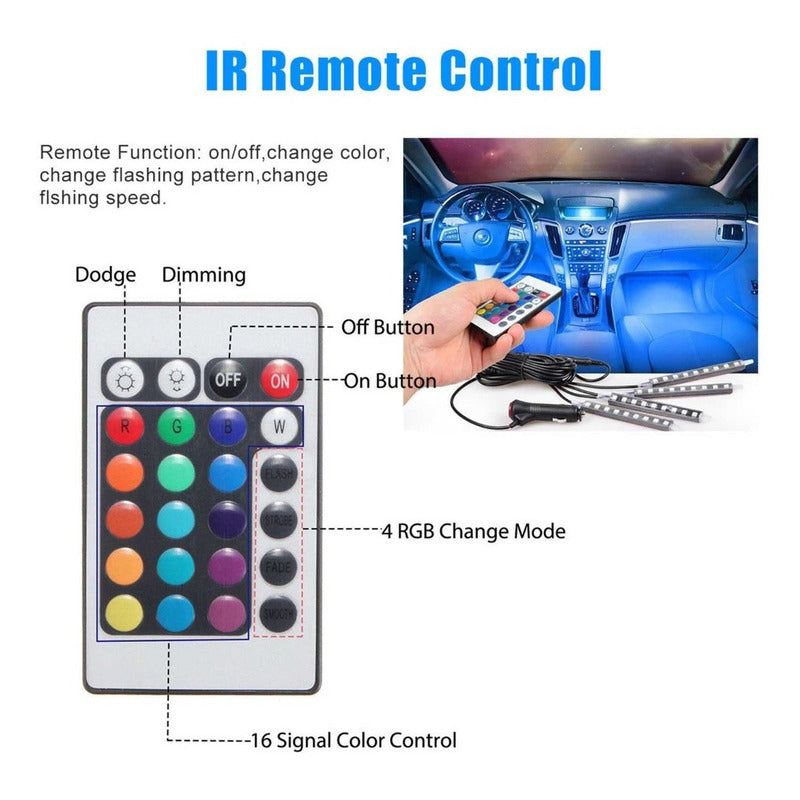 Tiras Led Auto Interior Rgb Car Floor Iluminacion 48led 7010