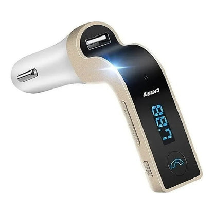 Bluetooth Transmisor Fm Auto Cargador Usb 3.5 Manos Libres Color Dorado