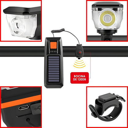 Pack X2 Luz Led Delantera Para Bicicleta Solar Recargable