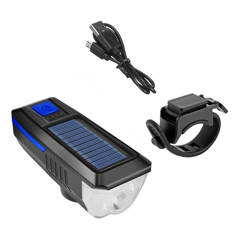 Luz Led Delantera Para Bicicleta Con Bocina Solar Recargable