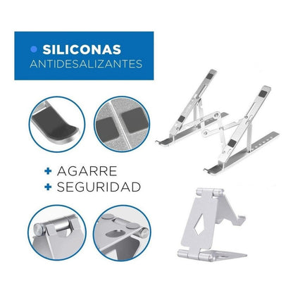 Soporte Portatil Aluminio Plegable Para Notebook Tablet Color Plateado