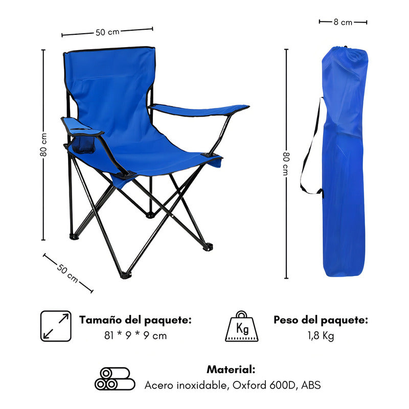 Silla Plegable Camping Playa Picnic Con Porta Vasos Color Azul Oscuro