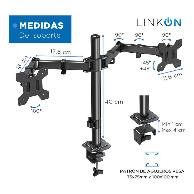 Soporte Monitor Escritorio Horizontal Doble Brazo Elevador