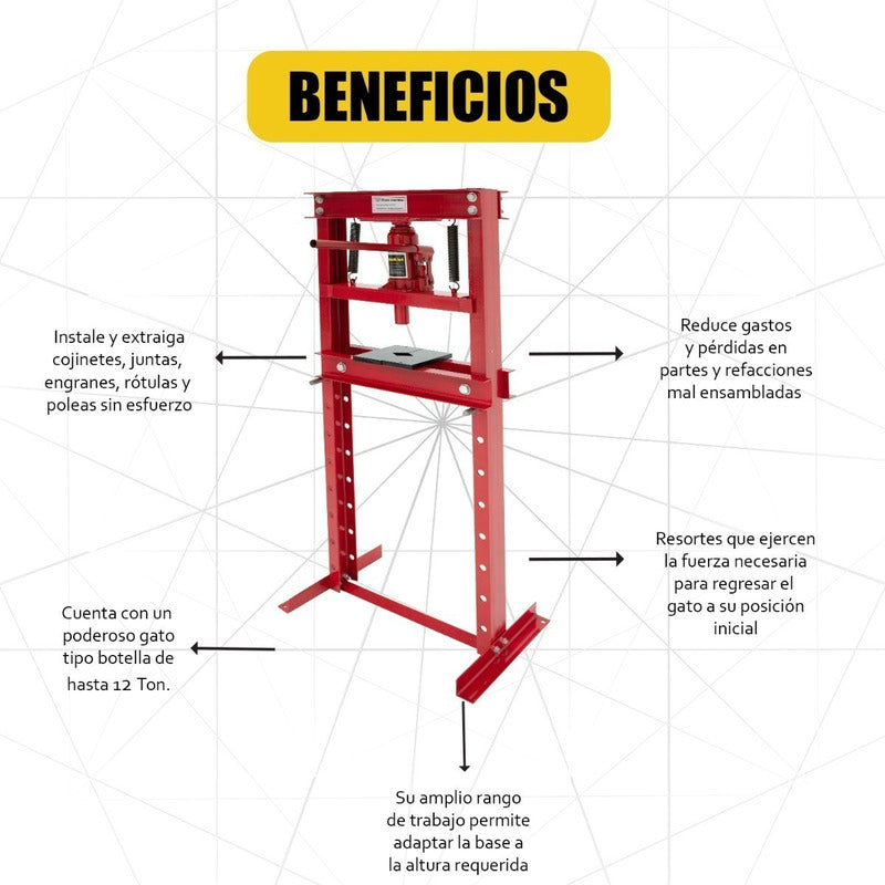 Prensa Hidraulica Gato Hidraulico Industrial 12 Ton Acero Color Rojo