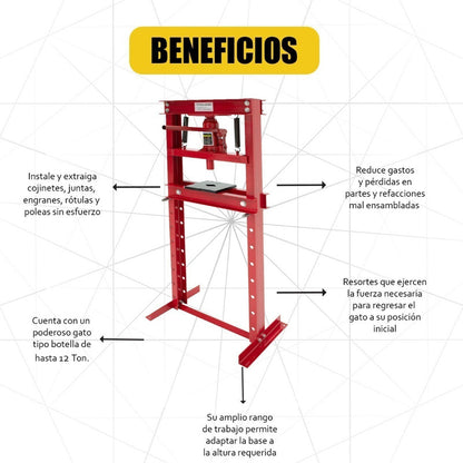 Prensa Hidraulica Gato Hidraulico Industrial 12 Ton Acero Color Rojo