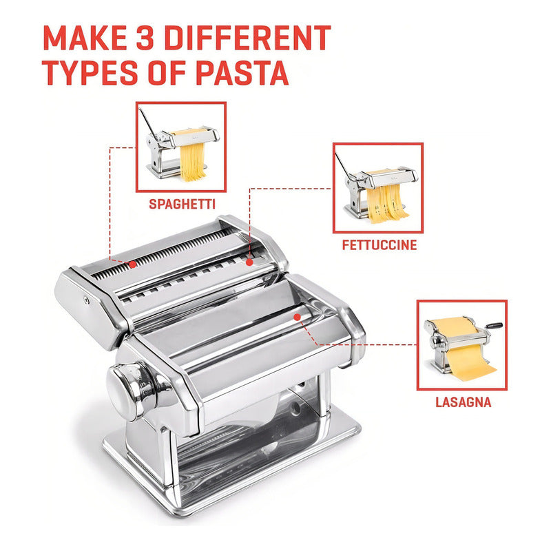 Maquina Para Hacer Pasta + Spaggetti + Cintas 3 En 1 Color Plateado