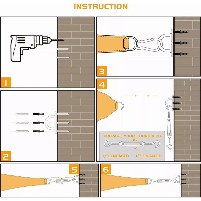 X3 Kit Anclaje Para Toldo Vela Ganchos De Acero Inoxidable