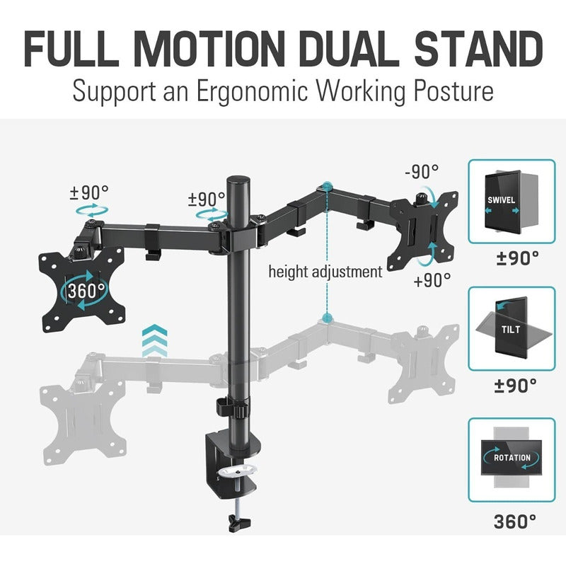 Soporte Para 1 O 2 Monitores  (10  - 27 )  Soporte Doble, 2 Brazos Escritorio Monitor