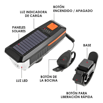 Pack X2 Luz Led Delantera Para Bicicleta Solar Recargable