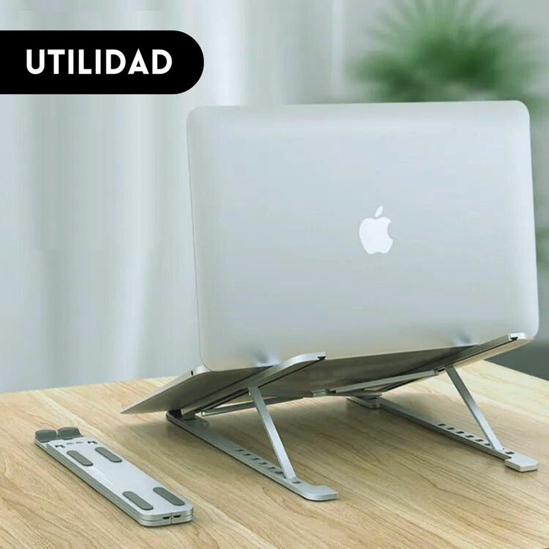 Soporte Alzador Aluminio Notebook Y Tablet Base Vertical Qatarshop Portatil Ajustable Y Plegable Color Plateado