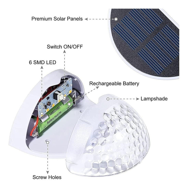 Pack X2 Aplique Solar Exterior Lampara Foco Reflector 6 Led