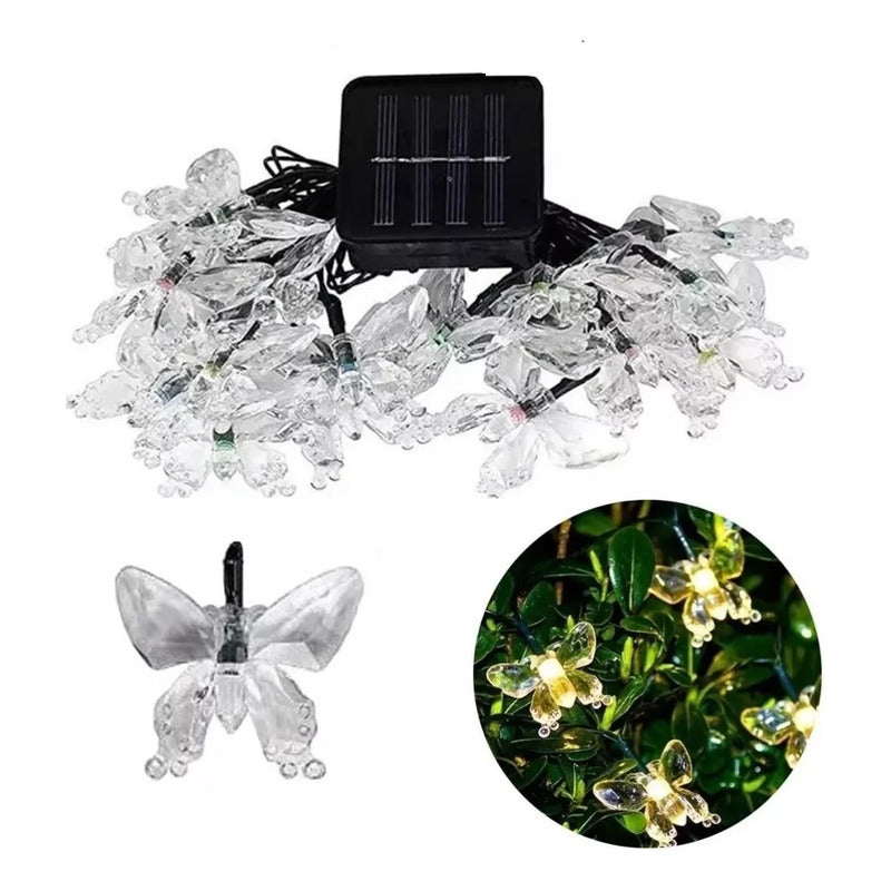 Luz Decorativa Mariposa 4m Guirnaldas Solares Jardin Solar