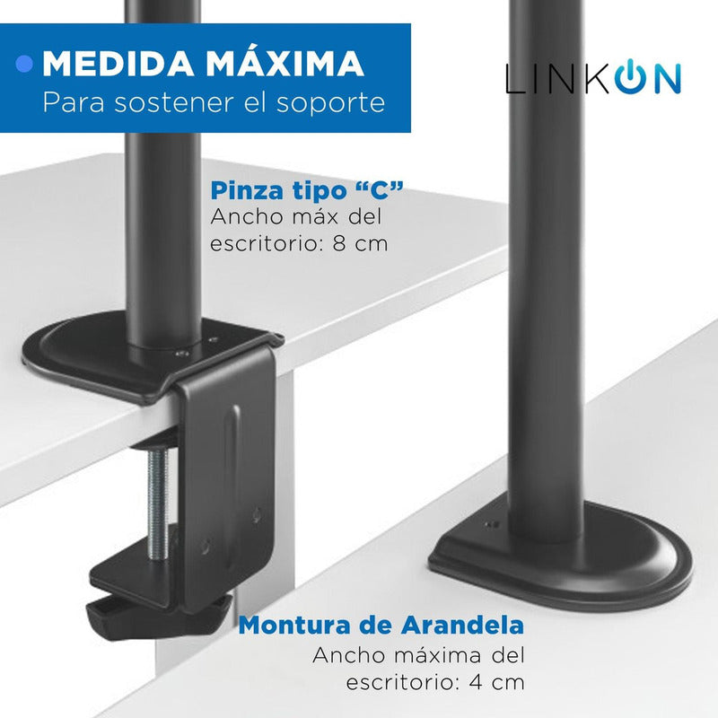 Soporte Monitor Escritorio Horizontal Doble Brazo Elevador