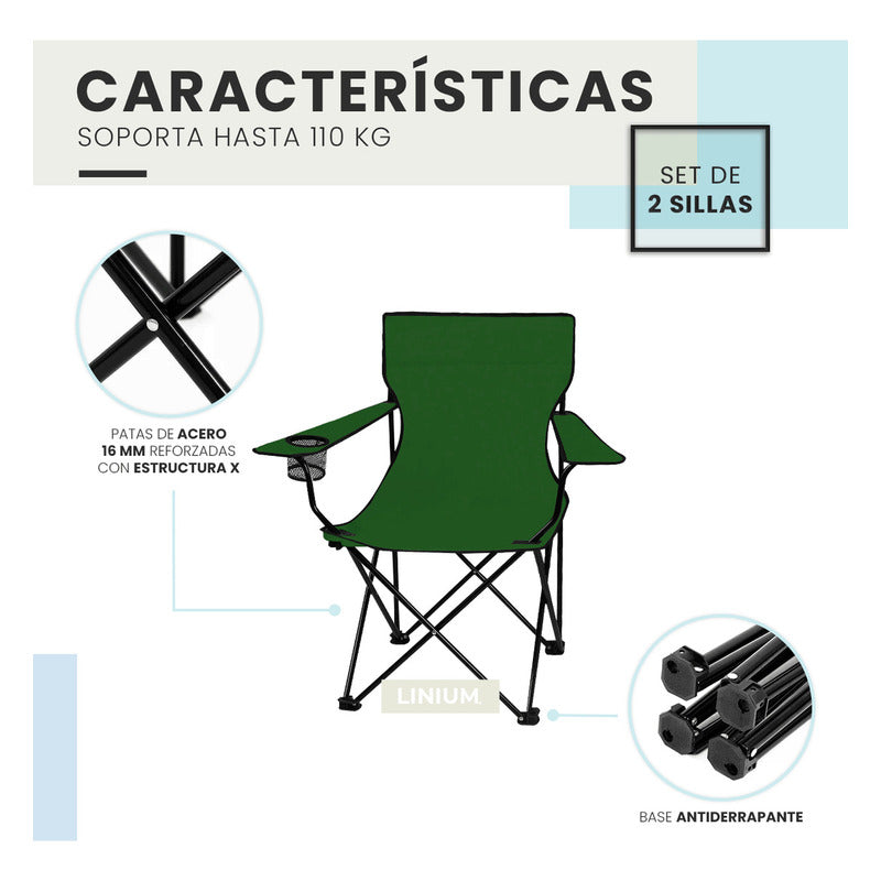 Set 2 Silla Plegable De Playa Campo Para Camping Portatil