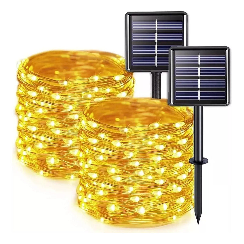 Luces Guirnalda Hada Solar Alambre 200 Led Calido 20 Metros Luces Calida