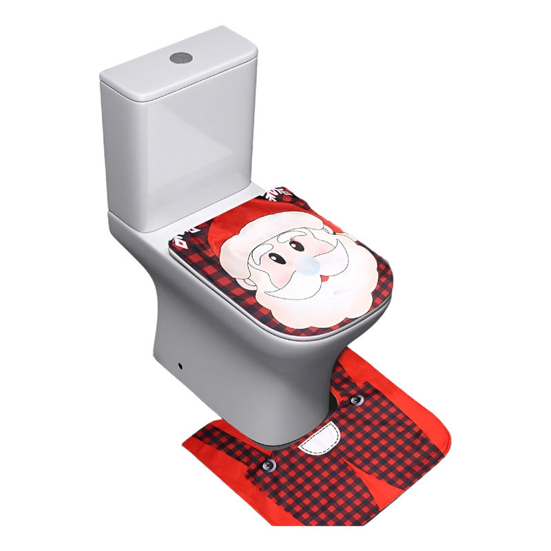 Fundas De Navidad 2pzs Viejo Pascuero Set Juego De Baño Decoracion Navideña Qatarshop Alfombra De Baño Adornos Navideños Taza Wc Fundas De Inodoro