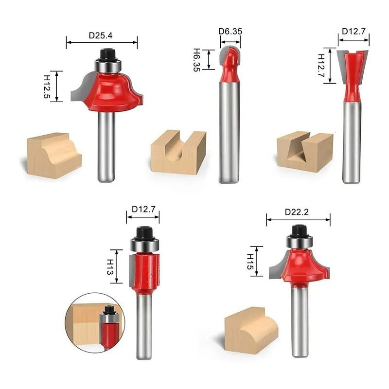 Set 15 Fresas Madera Toma 1/4 Router Fresa Carpinteria Broca