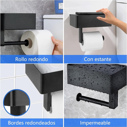 Porta Confort Baño Negro Dispensador Rollo Papel Higienico