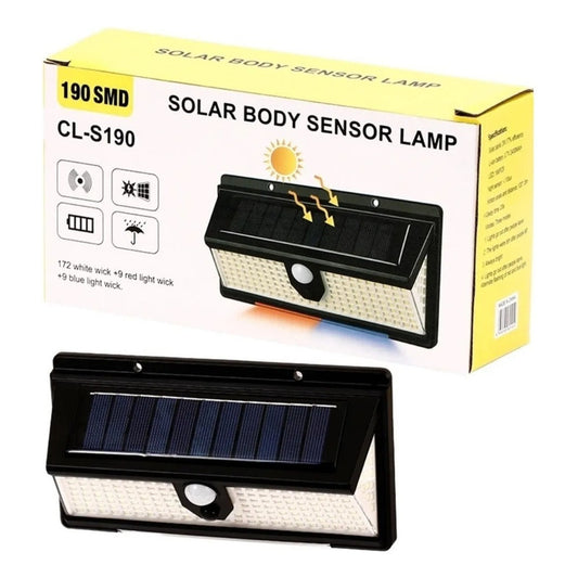 Foco Solar 190 Led Recargable Con Sensor Movimiento Y Baliza Carcasa Negro