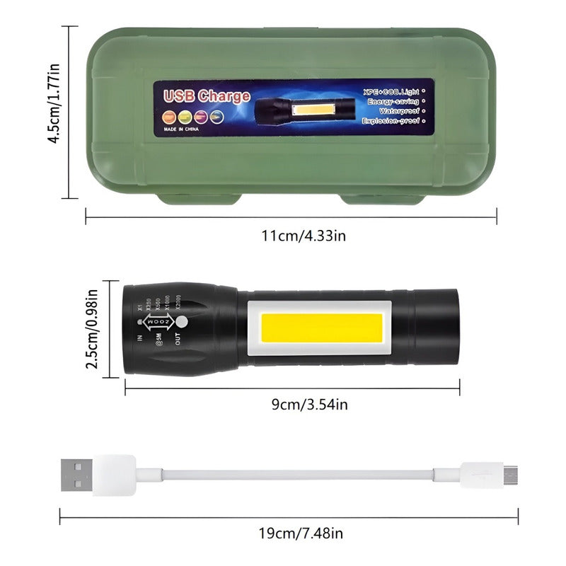 Pack X2 Mini Linterna Led Linternas Linterna Recargable Usb