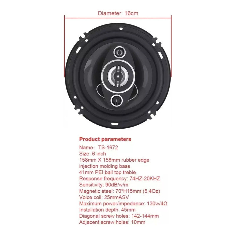 X2 Parlantes De Auto 16 Cm Parlante Auto Audio Tweeter 500w