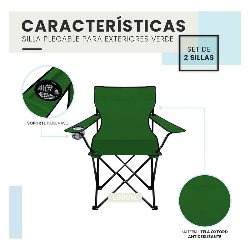 Set 2 Silla Plegable De Playa Campo Para Camping Portatil