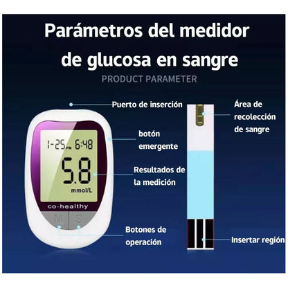 Medidor De Glicemia Glucometro Digital +50 Tiras Reactivas Y Lancetas, Color Blanco