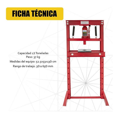 Prensa Hidraulica Gato Hidraulico Industrial 12 Ton Acero Color Rojo